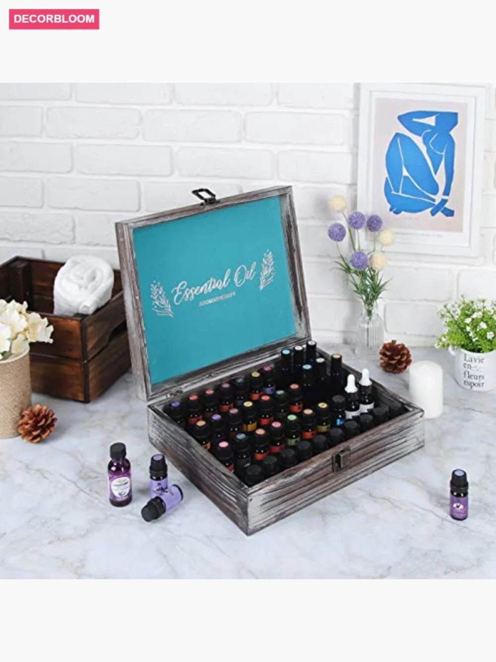 Essential Oil Storage Box with 70 Slots, Wooden Organizer for 5-15 ml Bottles